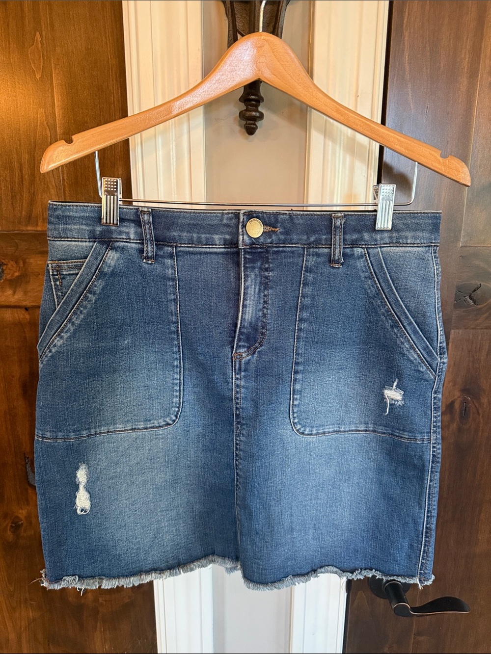 Democracy Distressed Denim Skirt - Blue